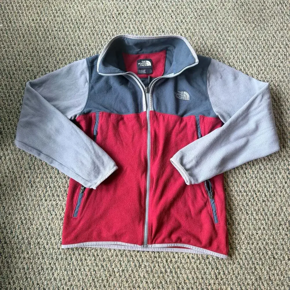 The North Face Men's Full Zip Fleece Jacket Red and Gray